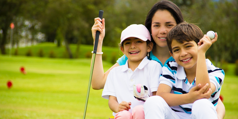 Mum with two children - golf games for kids